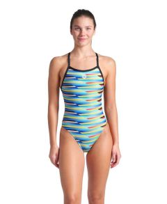 Arena Womens Racing Stripe X Criss Cross Back Swimsuit - Black Multi