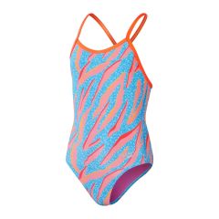 Speedo Girls Allover Digital Vback Swimsuit - Kiki Pink/Picton Blue/Siren Red