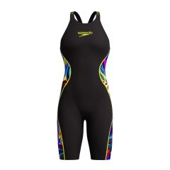 Speedo Womens Fastskin LZR Pure Intent 2.0 Openback Kneeskin - Black/Molten Blur/Hyper Yellow