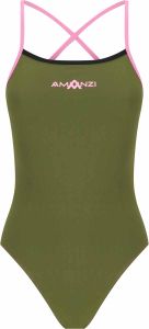 Amanzi Womens Desert Blush Tie Back One Piece - Green/Black/Pink