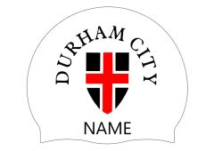 Durham City Club Logo + Name Swimming Cap - White/Black/Red