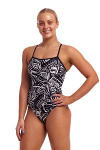 Funkita Ladies Night Flyer Single Strap One Piece Swimsuit - Black/White