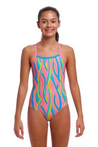 Funkita Girls Swirly Straws Strapped In One Piece Swimsuit - Multi