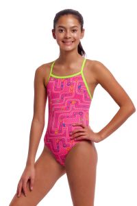 Funkita Girls Packed Pink Tie Me Tight One Piece Swimsuit - Pink/Multi
