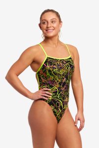 Funkita Ladies Whip Lash Single Strength One Piece Swimsuit - Black/Yellow/Pink
