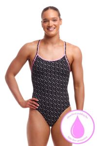 Funkita Ladies Summer Fish Diamond Back Secure One Piece Swimsuit - Black/White/Pink
