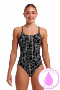 Funkita Ladies Up The Ladder Diamond Back Secure One Piece Swimsuit - Black/White