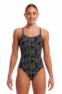 Funkita Ladies Up The Ladder Diamond Back Secure One Piece Swimsuit - Black/White