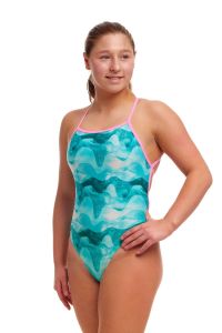 Funkita Girls Teal Wave Strapped In One Piece - Blue
