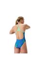 Speedo Womens FL Printed Turnback Swimsuit - Under Current/Sugar Blue