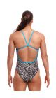 Funkita Ladies White Walker Single Strap One Piece Swimsuit - White/Black/Blue
