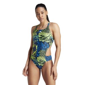 Adidas Womens Allover Graphic Swimsuit - Solar Slime/Lucid Lime/Bright Royal