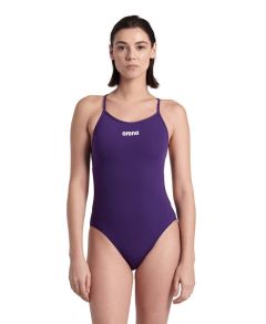 Arena Womens Solid Lace Back Swimsuit - Plum