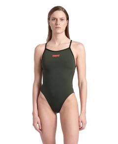 Arena Womens Solid Lace Back Swimsuit - Dark Sage