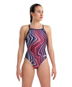 Arena Womens Marbled Lightdrop Back Swimsuit - Navy/Red/Multi