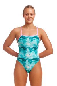 Funkita Ladies Teal Wave Strapped In One Piece - Blue