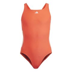 Adidas Girls 3-Stripes Swimsuit - Bright Orange/White