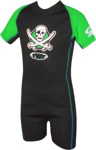 TWF Kids Pirate 2mm Summer Shortie Wetsuit - Black/Green