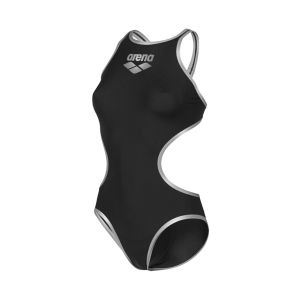 Arena Womens One Biglogo Open Back Swimsuit - Black/Silver