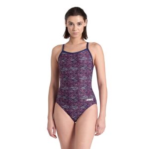 Arena Womens Abstract Tiles Light Drop Back Swimsuit - Navy/Team Red/White/Blue