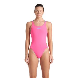 Arena Womens Solid Tech Back Swimsuit - Shocking Pink/Blue River