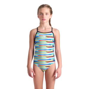 Arena Girls Racing Stripe Lightdrop Back Swimsuit - Multi Black