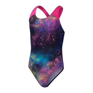 Speedo Girls Digital Allover Splashback Swimsuit - Black/Flare Pink/Bolt/Lemon Drizzle/True Cobalt