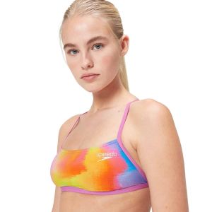 Speedo Womens Allover Digital Cross Back Crop Top - Kiki Pink/Lemon Drizzle/Picton Blue
