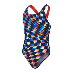 Speedo Girls Digital Allover Leaderback Swimsuit - Black/Watermelon/True Cobalt/Flare Pink/Bitter Lime/Bolt