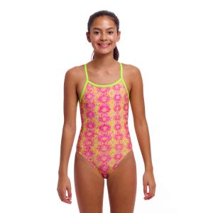 Funkita Girls Poison Pink Single Strap One Piece Swimsuit - Pink/Yellow