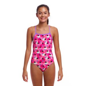 Funkita Girls Ninja Star Strapped In One Piece Swimsuit - Pink/Multi