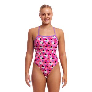 Funkita Ladies Ninja Star Strapped In One Piece Swimsuit - Pink/Multi