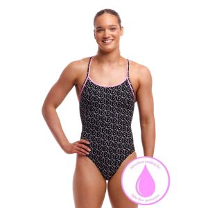 Funkita Ladies Summer Fish Diamond Back Secure One Piece Swimsuit - Black/White/Pink