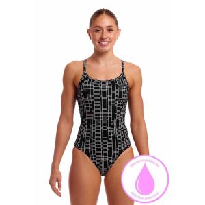 Funkita Ladies Up The Ladder Diamond Back Secure One Piece Swimsuit - Black/White