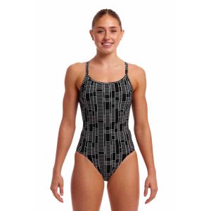 Funkita Ladies Up The Ladder Diamond Back Secure One Piece Swimsuit - Black/White