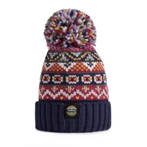Swimzi Midnight Blue Traditional Fairisle Knit Super Bobble Hat - Multi