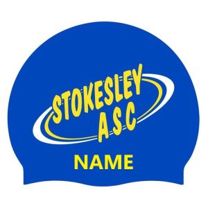 Stokesley Blue 3pk Club Logo + Name Swimming Cap - Blue/Yellow