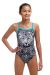 Funkita Girls White Walker Single Strap One Piece Swimsuit - White/Black/Blue