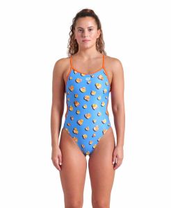 Arena Womens Ducks Lace Back Swimsuit - Turquoise Multi/Team Orange