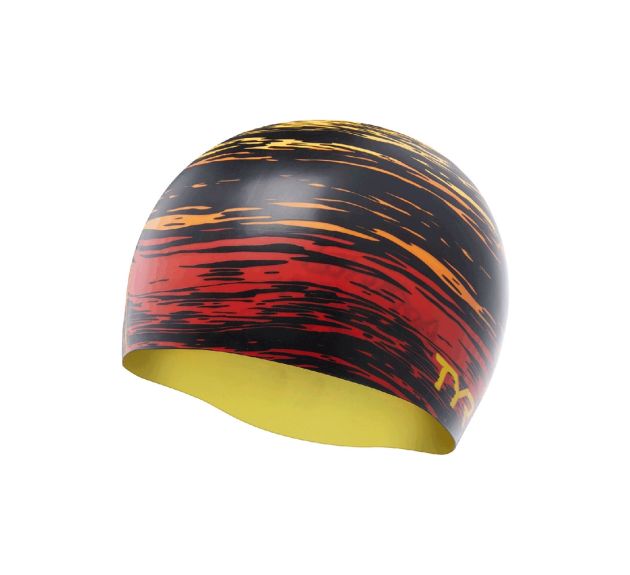 TYR Sunset Silicone Adult Fit Swim Cap Red/Yellow