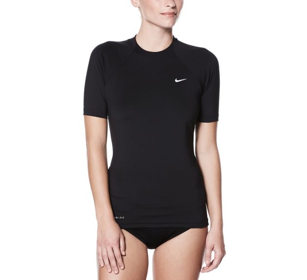 Nike Women's Nike Swim Solid Short Sleeve Hydroguard (ness8335001) in Black