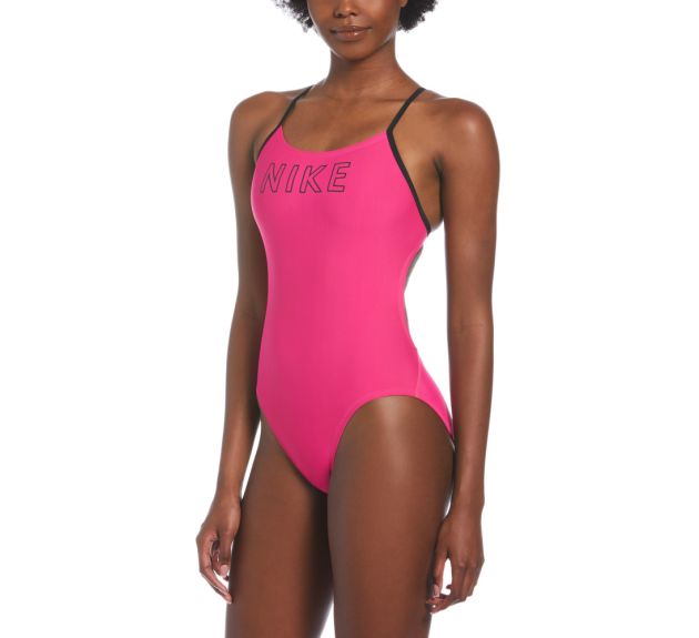 tocino Mensajero eslogan Nike Swim Womens Nike Logo Cut-Out One Piece (nessb131672) in Pink Prime