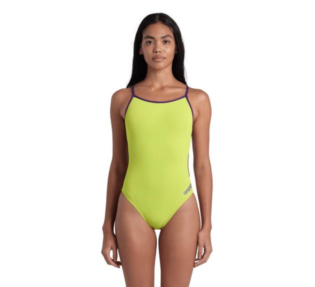 Arena Womens Solid Lace Back Swimsuit Soft Green Plum Womens Swimsuits
