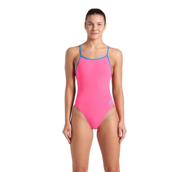 Arena Womens Solid Lace Back Swimsuit Shocking Pink Blue River Womens Swimsuits