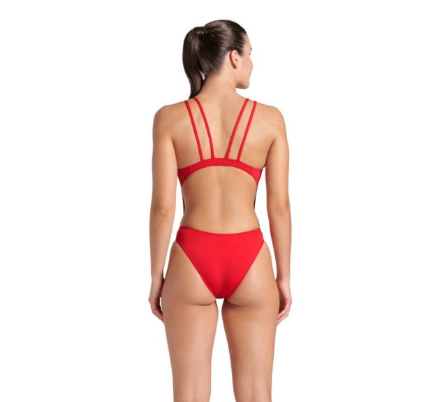 Arena Womens Solid Tech Back Swimsuit Red White