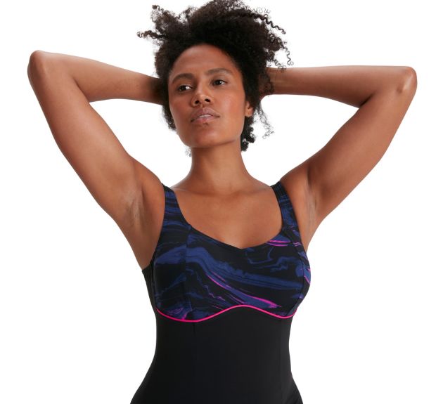 Speedo ContourLustre Printed Shaping 1 Piece 8 12284g706 in Black Pink