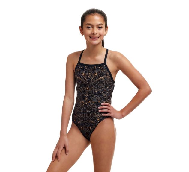 Funkita Girls To The Stars Strapped In One Piece Swimsuit Black Gold Girls Swimsuits