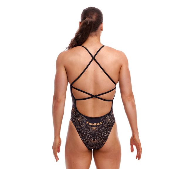 Black and gold one piece swimsuit sale