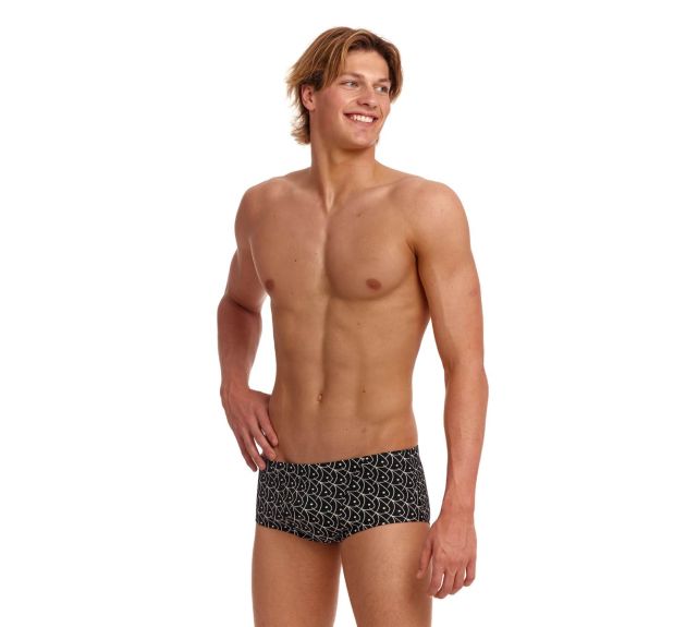 Funky Trunks Mens Summer Fish Classic Trunk Black White Mens Swim Trunks