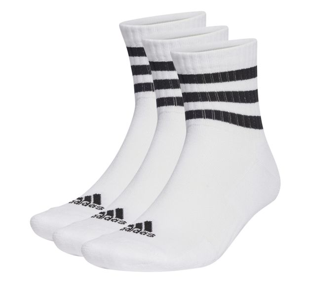 Adidas 3 Stripes Cushioned Sportswear Mid Cut Socks 3 Pairs White Footwear Aqua Slides Sport Socks